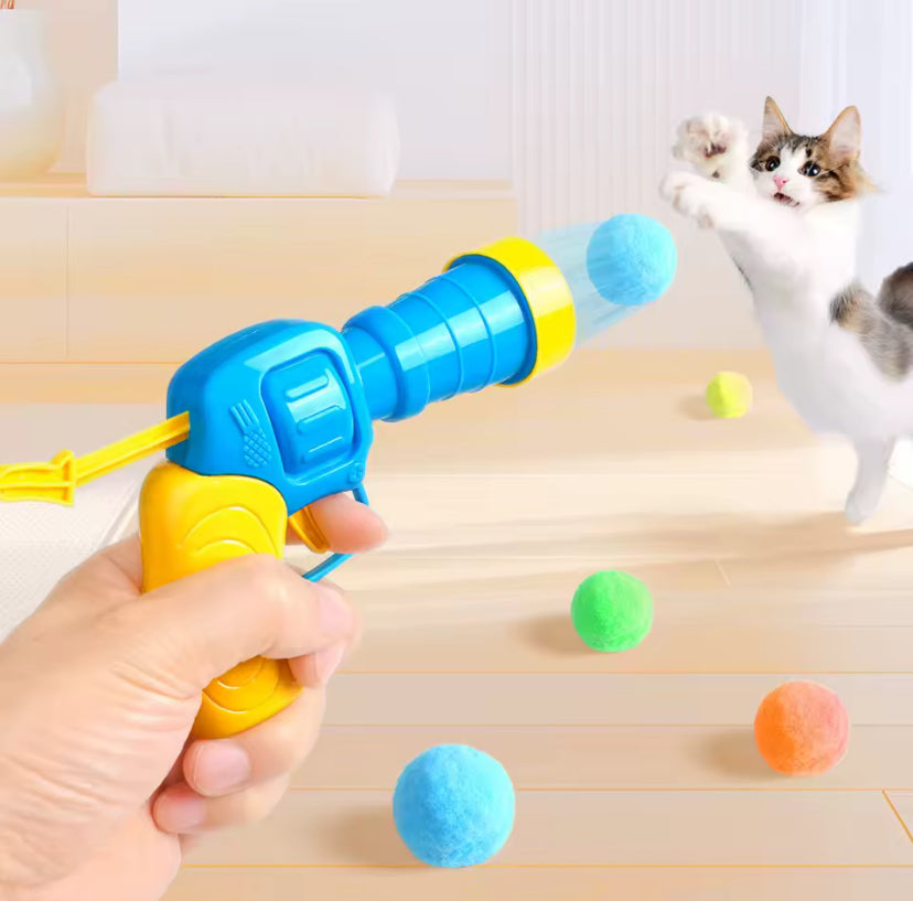 Interactive Cat Toy Ball Launcher with 100 Soft Pom-Poms – Fun Shooting Game for Indoor Cats & Kitten
