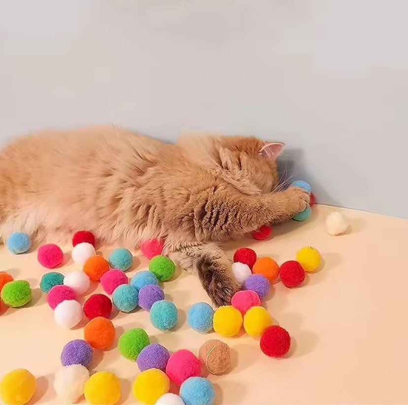 Interactive Cat Toy Ball Launcher with 100 Soft Pom-Poms – Fun Shooting Game for Indoor Cats & Kitten