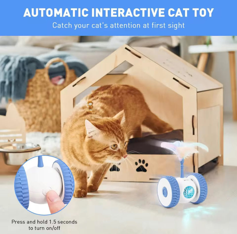 Smart Sensing Automatic Cat Toy – USB Rechargeable Feather Wand with Colorful Light for Indoor Cats
