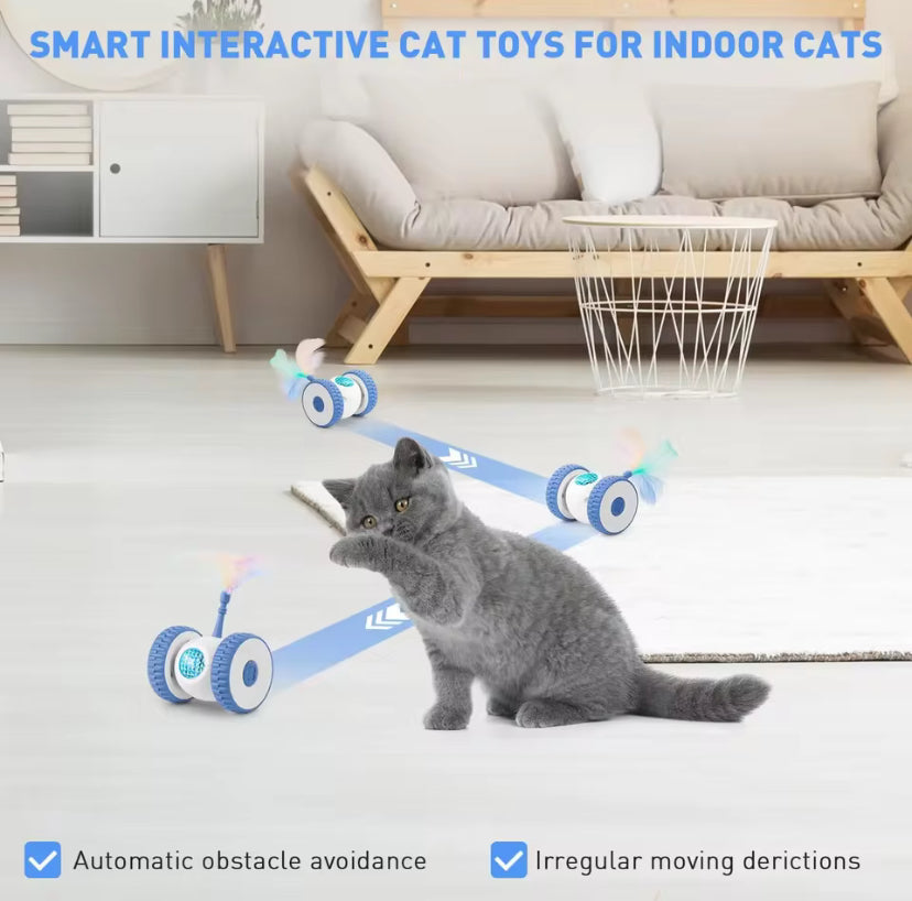 Smart Sensing Automatic Cat Toy – USB Rechargeable Feather Wand with Colorful Light for Indoor Cats