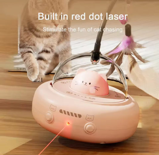 Interactive Electric UFO Cat Toy with Feather & Bell – Automatic Teasing Wand for Cats