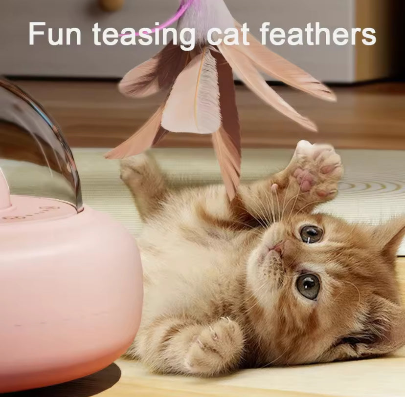 Interactive Electric UFO Cat Toy with Feather & Bell – Automatic Teasing Wand for Cats