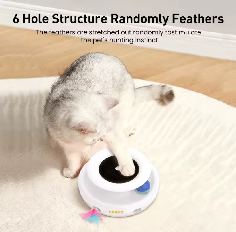 ROJECO 2-in-1 Smart Interactive Cat Toy – Automatic Feather Spinner and Rolling Ball with 5 Play Modes