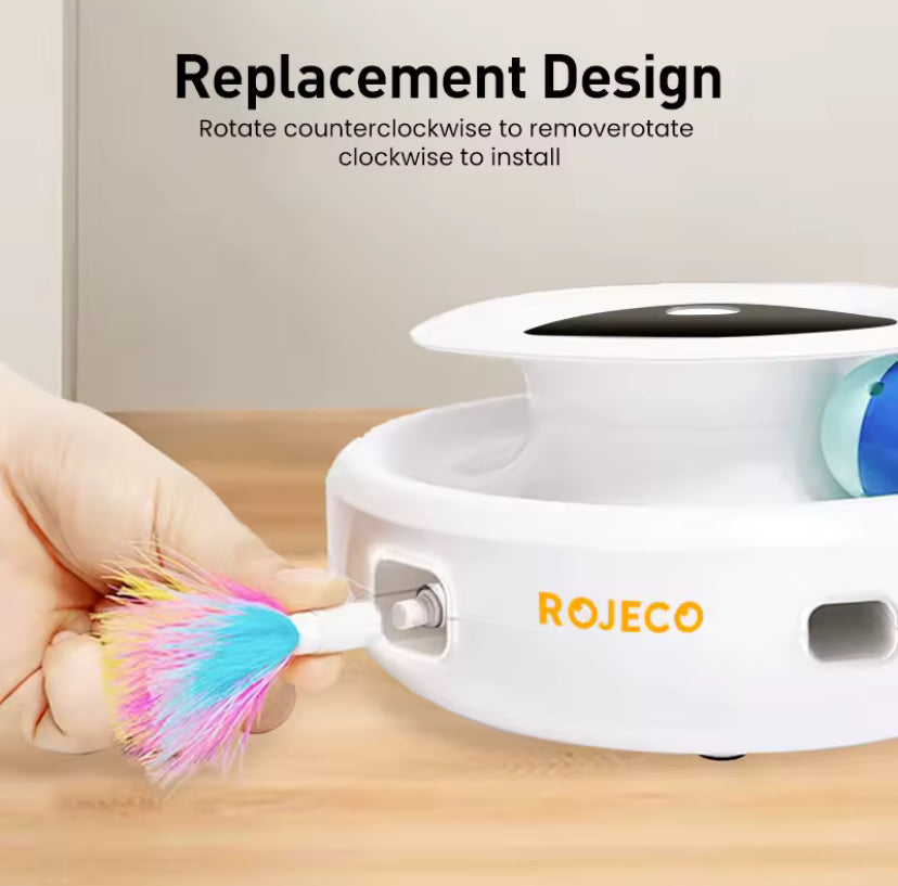 ROJECO 2-in-1 Smart Interactive Cat Toy – Automatic Feather Spinner and Rolling Ball with 5 Play Modes