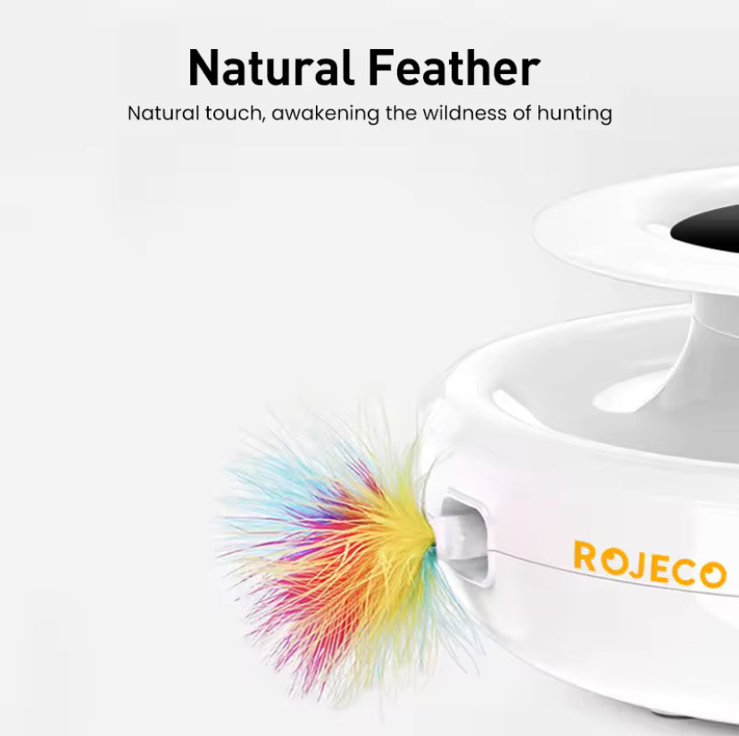 ROJECO 2-in-1 Smart Interactive Cat Toy – Automatic Feather Spinner and Rolling Ball with 5 Play Modes
