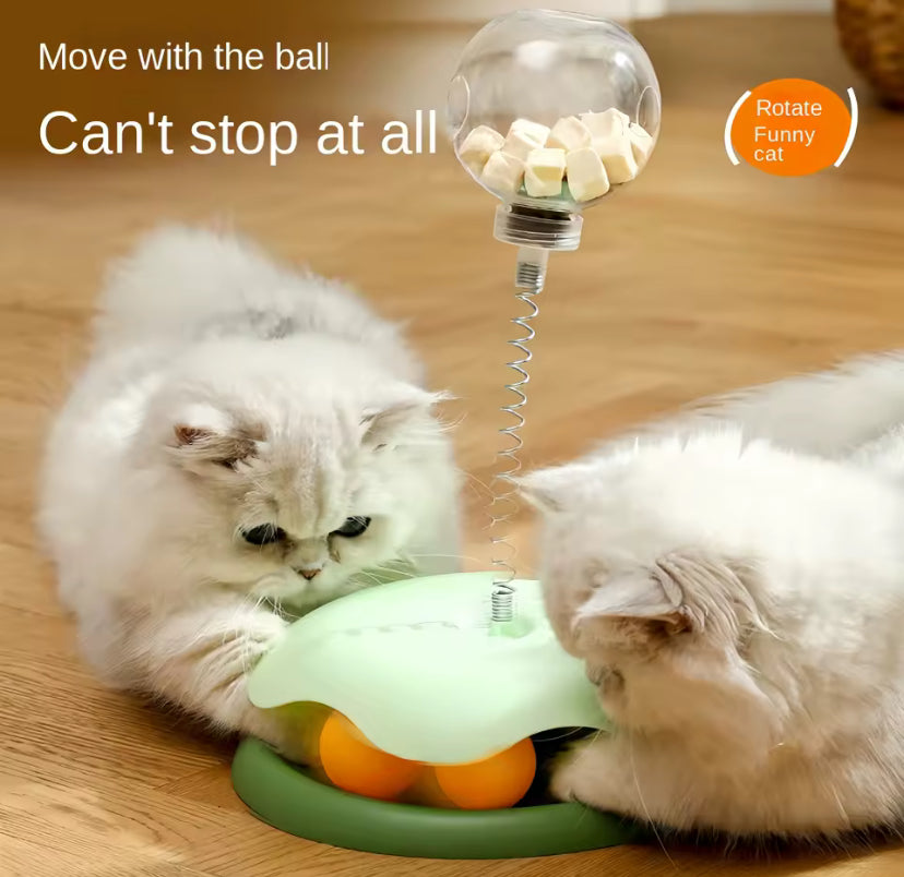 Interactive Cat Treat Dispenser Toy – Food Puzzle Feeder with Spring Ball for Slow Feeding and Mental Stimulation